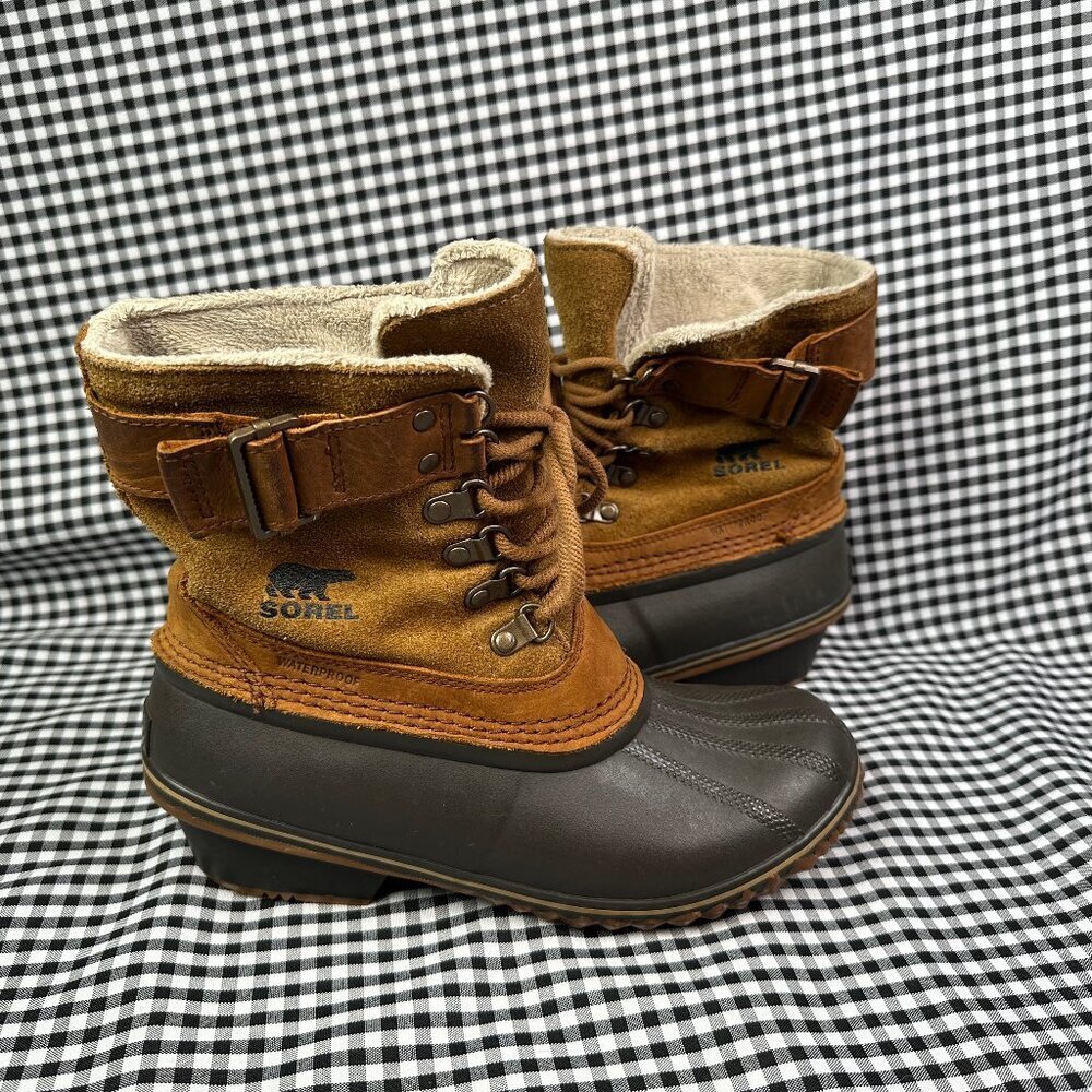 Sorel Winter Fancy Lace II Boots Womens 7.5 Winter Brown Suede Waterproof Rubber